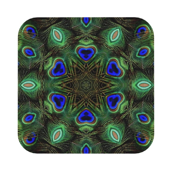 Fuzoiu Peacock Feathers Print Leather Coasters Set,Drink Coasters Set of 6,for Tabletop Protection, Durable PVC Coasters,Home Décor and Housewarming Gift,Square
