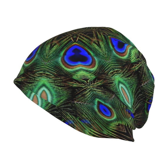 Fuzoiu Peacock Feathers Print Winter Beanie Hat for Men & Women,Warm Knit Cap,Women Windproof Watch Hat,Knit Warm Unisex Beanie