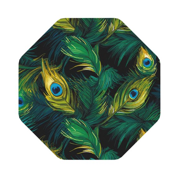 Fuzoiu Peacock Feathers2 Print Leather Coasters Set,Drink Coasters Set of 6,for Tabletop Protection, Durable PVC Coasters,Home Décor and Housewarming Gift,Octagon