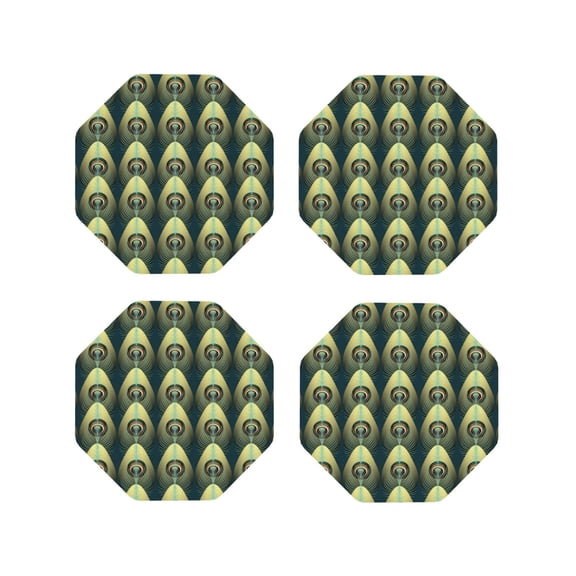 Fuzoiu Peacock Gold Feather Print Leather Coasters Set,Drink Coasters Set of 4,for Tabletop Protection, Durable PVC Coasters,Home Décor and Housewarming Gift-Octagon