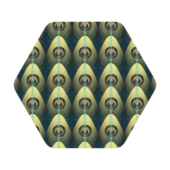 Fuzoiu Peacock Gold Feather Print Leather Coasters Set,Drink Coasters Set of 6,for Tabletop Protection, Durable PVC Coasters,Home Décor and Housewarming Gift,Hexagon