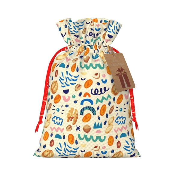 Fuzoiu Peanuts 8 Print Christmas Gift Bag,Burlap Gift Bag with Drawstring Closure & Hang Tag,Perfect for Holidays, Birthdays, and Special Occasions-Small