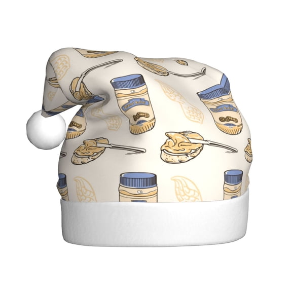 Fuzoiu Peanuts Print Santa Hat Christmas Hat for Adults,Santa Hats with Pompom, Unisex Xmas Holiday Hat for Christmas New Year Festive Party Supplies