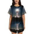 thumbnail image 1 of Fuzoiu Peggy's Cove Lighthouse Print Women's Short-Sleeved Pajama Set,Lounge Sleepwear Set,Womens Pajama Sets 2 Piece,Button-Up Top and Shorts with Pockets-XX-Large, 1 of 7