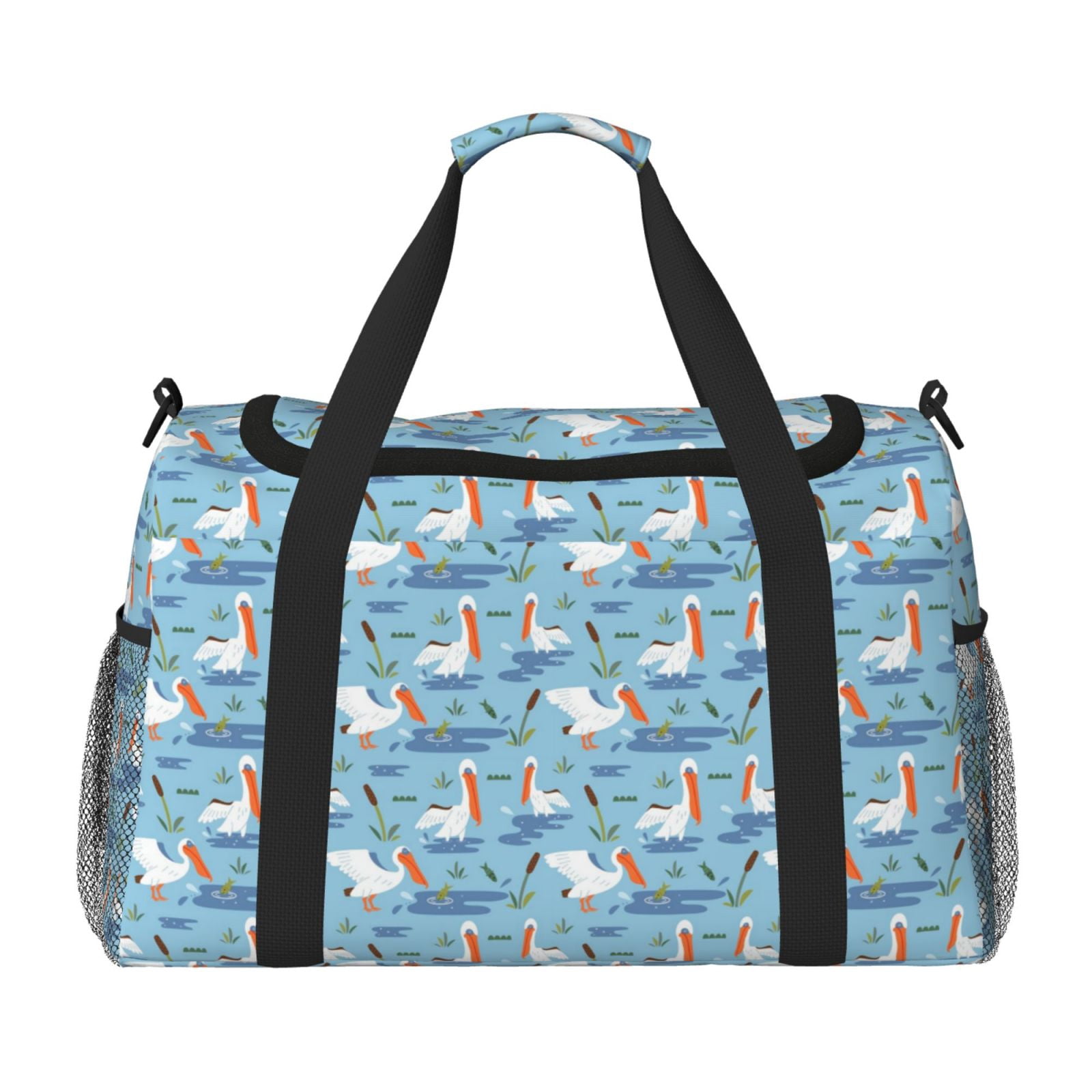 Fuzoiu Pelican Reed And Fish Print Travel Duffle Bag,Carry On Tote Bags,Duffel Bag,Sport Gym Bag, Hospital Bag for Labor and Delivery, Overnight Bag,Luggage Bag