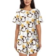 thumbnail image 1 of Fuzoiu Penguin With Flowers Print Women's Short-Sleeved Pajama Set,Lounge Sleepwear Set,Womens Pajama Sets 2 Piece,Button-Up Top and Shorts with Pockets-4X-Large, 1 of 7