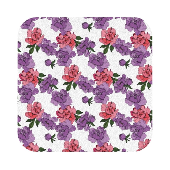 Fuzoiu Peonies Print Leather Coasters Set,Drink Coasters Set of 6,for Tabletop Protection, Durable PVC Coasters,Home Décor and Housewarming Gift,Square