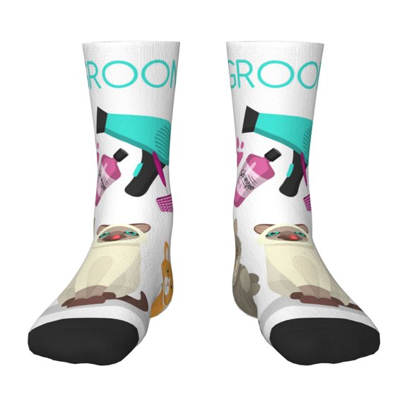 Fuzoiu Pet Care Grooming Print Kids Socks For Boys Girls,Grip Crew Socks with Non Slip,Lightweight Stretch Crew Socks,Toddlers Crew Boot Socks