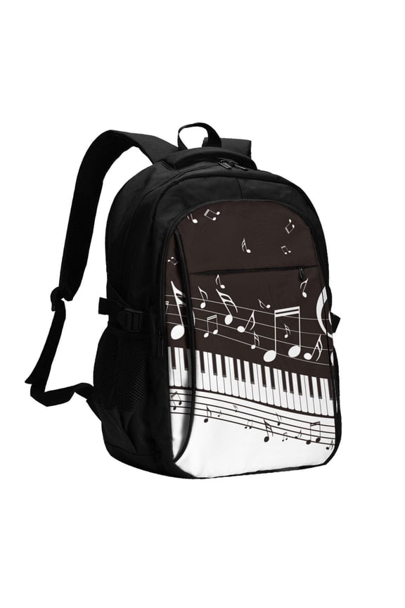 Piano Keys With Musical Notes Print USB Backpack with Charging Port,Laptop Backpack,Business Travel Durable Laptops Backpack, for School, Work, Travel & Outdoor Activities