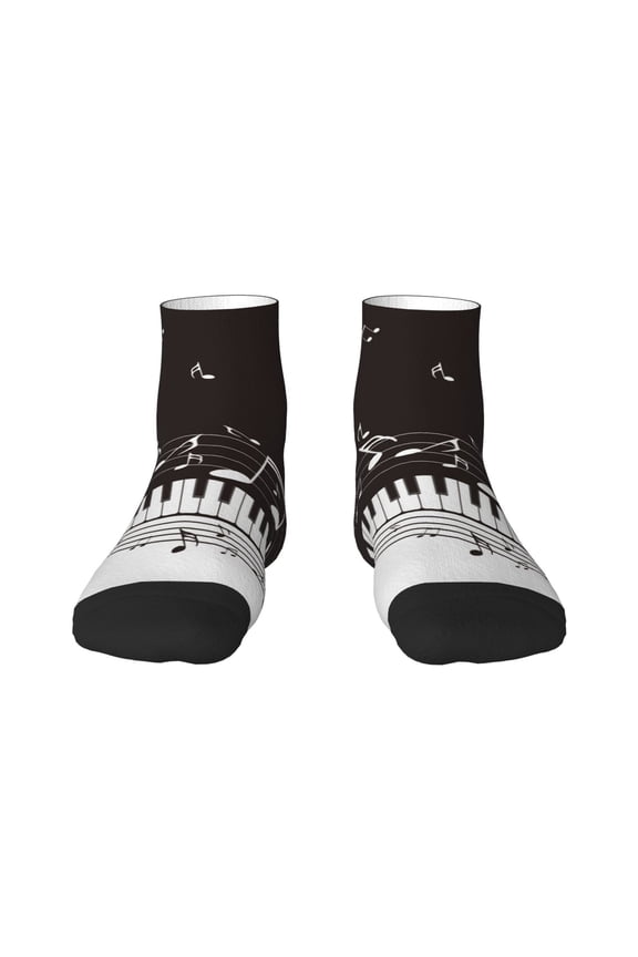 Piano Keys With Musical Notes Print Adult Socks, Crew Moisture-wicking Socks, Unisex Cushion Crew Socks,Casual Sports Ankle Socks