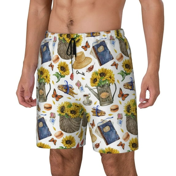 Fuzoiu Picnic Print Men's Swim Shorts,Quick-Dry Double-Layer Swim Trunks,Board Trunks,Beach Shorts Swimwear Bathing Suits-Medium