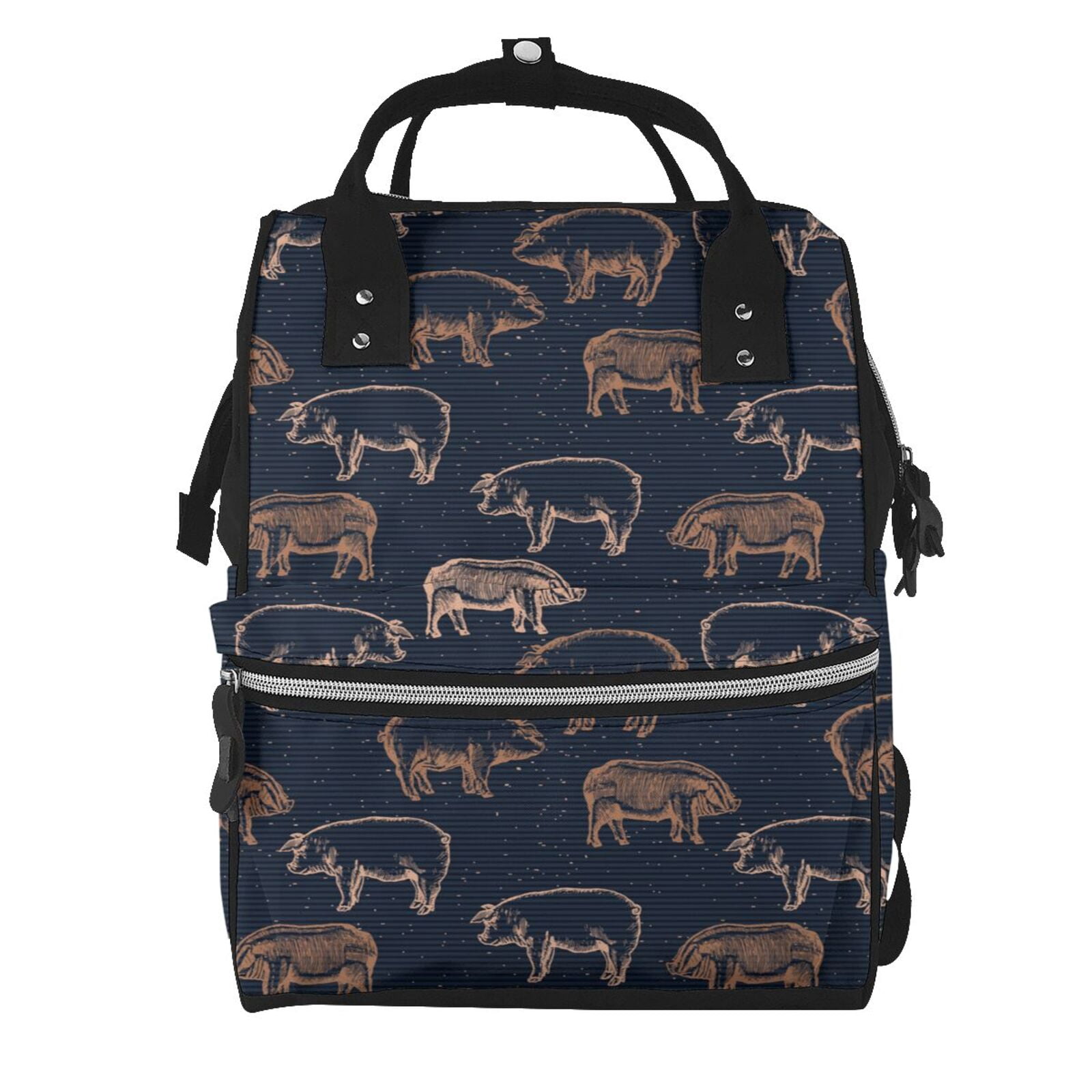 Fuzoiu Pig Farm Print Diaper Bag Backpack,Baby Essentials Travel Tote,Multi function Waterproof Diaper Bag, Travel Essentials Baby Bag - Unisex