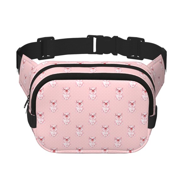 Fuzoiu Pig Polka Dot Print Unisex Square Double Layer Waist Bag,Crossbody Fanny Pack Travel Workout Accessory