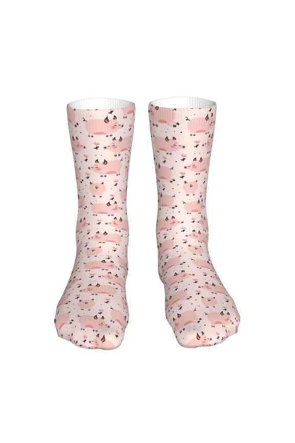 Pig Print Crew Socks,Casual Athletic Gym LightWeight Thin Socks,Casual Crew Socks for Men Woman,Calf Length Crew Socks