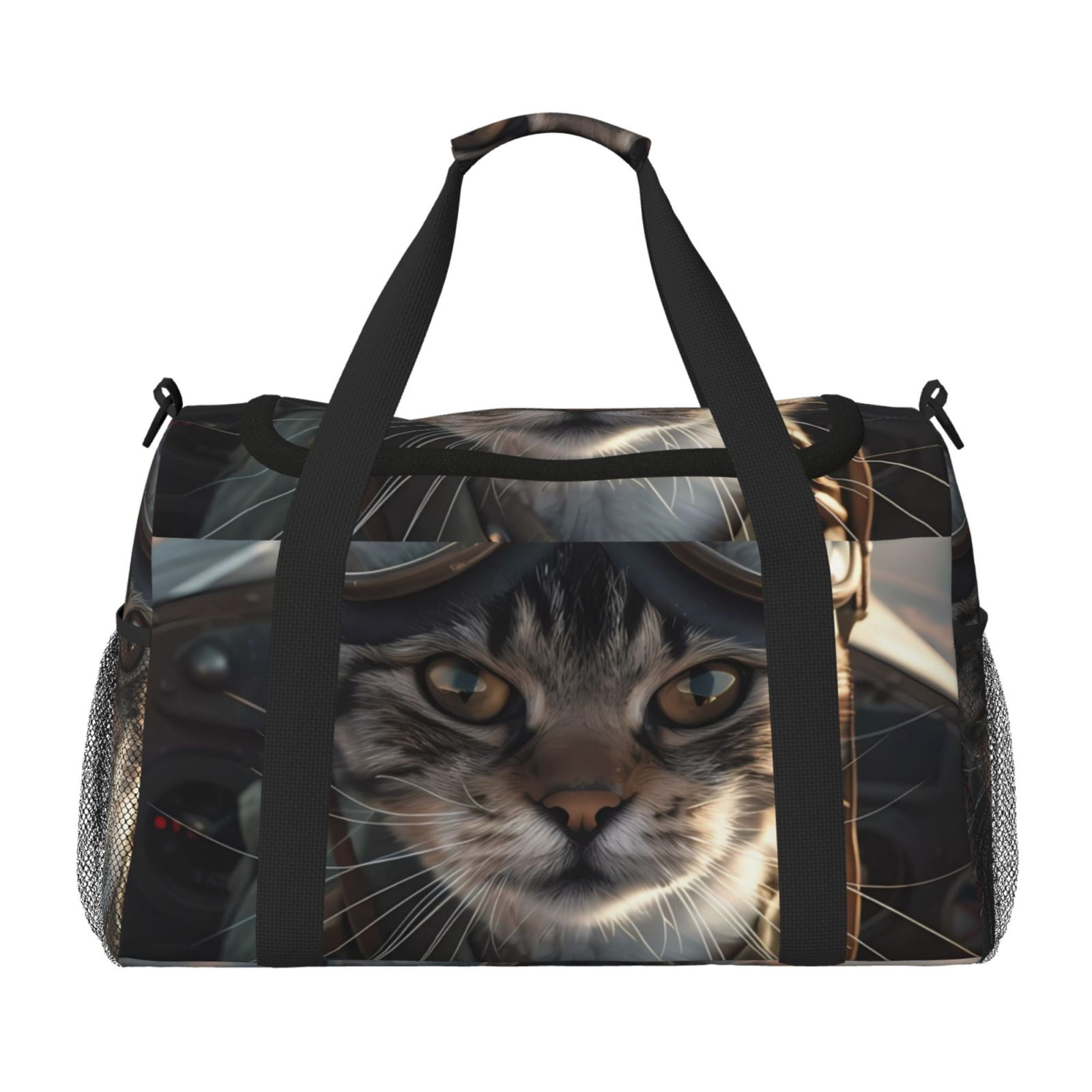 Fuzoiu Pilot Cat In Vintage Plane Print Travel Duffle Bag,Carry On Tote Bags,Duffel Bag,Sport Gym Bag, Hospital Bag for Labor and Delivery, Overnight Bag,Luggage Bag