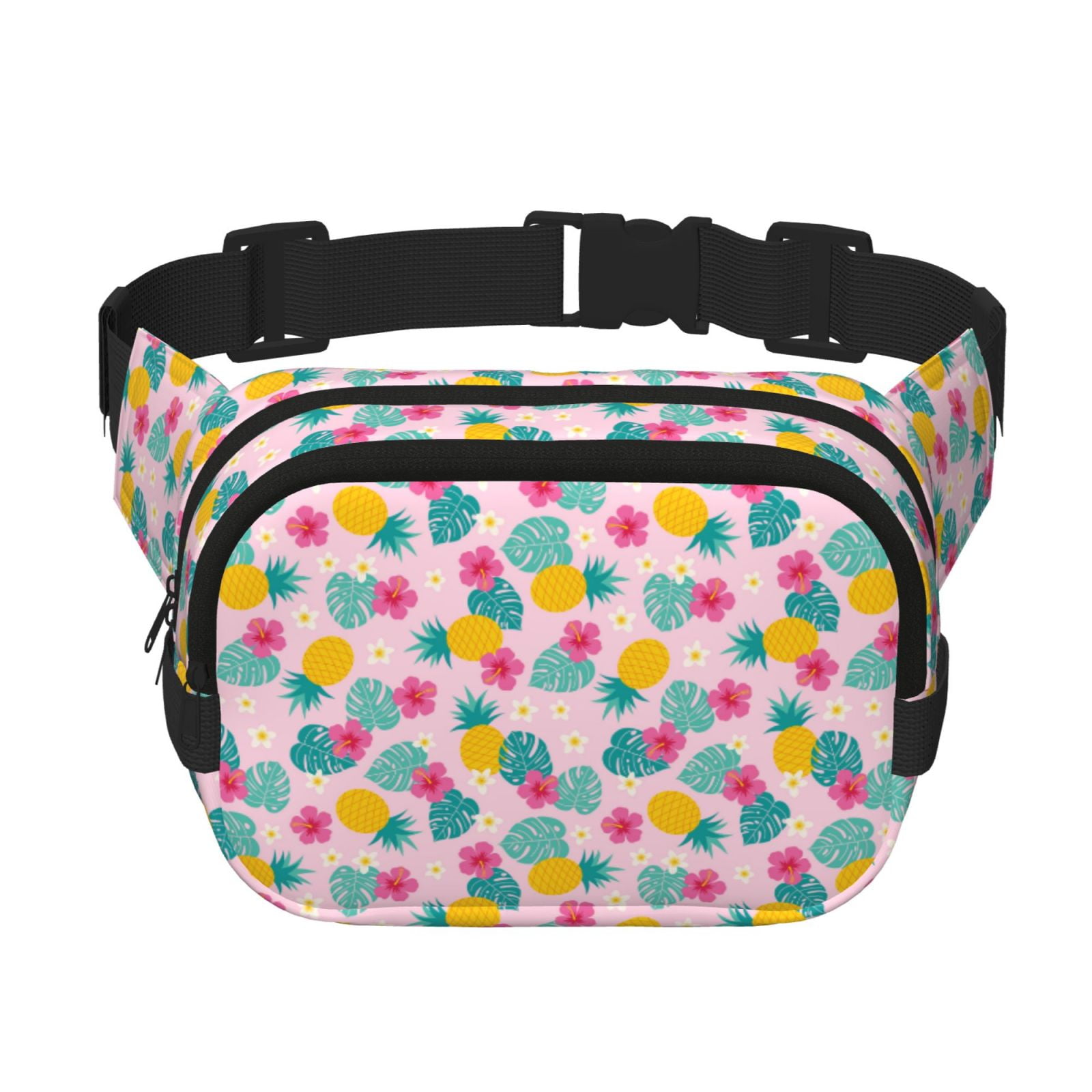 Fuzoiu Pineapple And Leaves Print Unisex Square Double Layer Waist Bag,Crossbody Fanny Pack Travel Workout Accessory