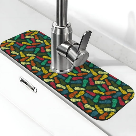 Fuzoiu Pineapple Fruit Colorful Print Kitchen Faucet Suction Pad, Sink Splash Guard Faucet Mat, Faucet Handle Drip Catcher Tray Drying Mat For Bathroom Kitchen Bathroom Countertop