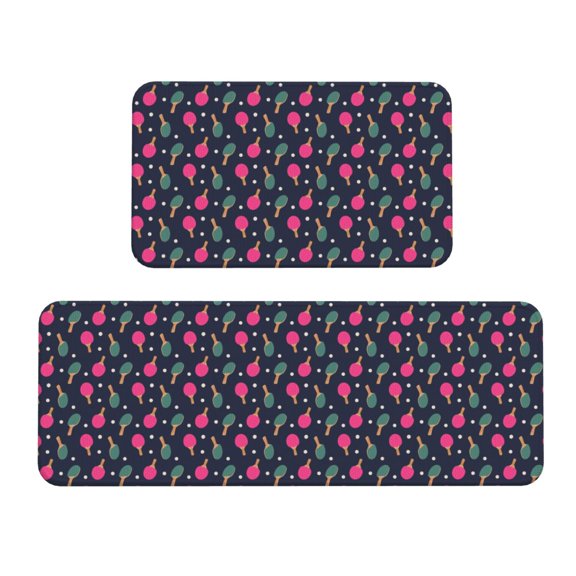 Fuzoiu Ping Pong Rackets And Balls Print Kitchen Floor Mat 2 Sets,Kitchen Rugs and Mats,,Non Skid Waterproof Kitchen Floor Mat for Kitchen,Home Office,Sink,Laundry