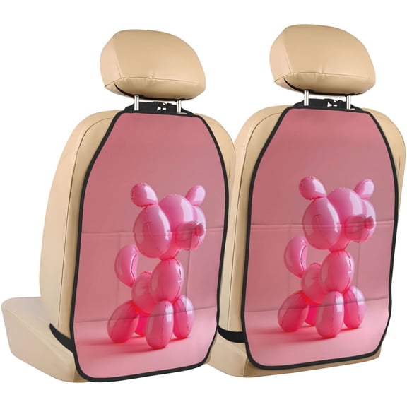 Fuzoiu Pink Balloon Puppy Art Print 2 Pack Kick Mat Back Seat Protector With 3 Storage Pockets, Universal Car Seat Back Organizer For Kids Pets, Waterproof Backseat Protector For Most Car