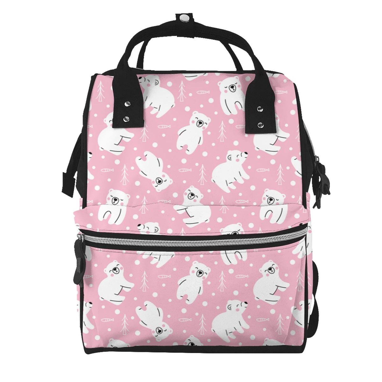 Fuzoiu Pink Cartoon Bear Print Diaper Bag Backpack,Baby Essentials Travel Tote,Multi function Waterproof Diaper Bag, Travel Essentials Baby Bag - Unisex