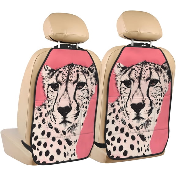 Fuzoiu Pink Cheetah Art Print 2 Pack Kick Mat Back Seat Protector With 3 Storage Pockets, Universal Car Seat Back Organizer For Kids Pets, Waterproof Backseat Protector For Most Car