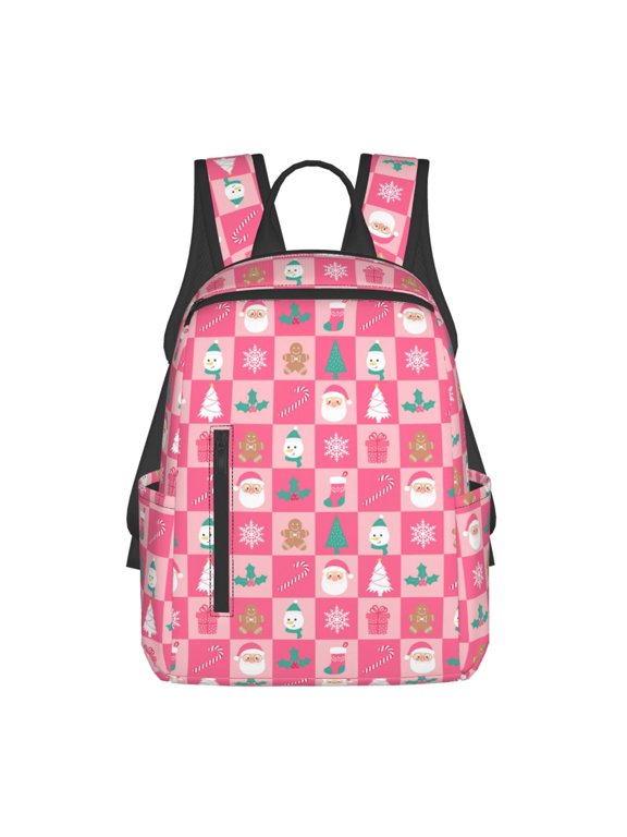 Pink Christmas Cheer Print Lightweight Daypack,Weekender Bag for Men and Women, Travel Backpack with Padded Straps for School, Travel & Work