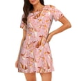 thumbnail image 1 of Fuzoiu Pink Cockatoo Birds Print Women Nightgowns, Soft Comfy Lightweight Short Sleeves Sleepwear,Crew Neck Loungewear, 1 of 6