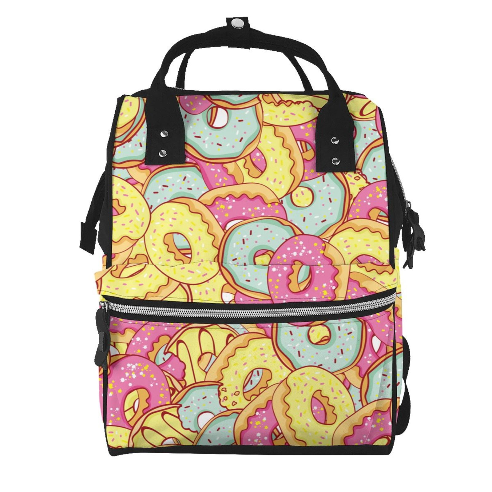 Fuzoiu Pink Donut and Blue Print Diaper Bag Backpack,Baby Essentials Travel Tote,Multi function Waterproof Diaper Bag, Travel Essentials Baby Bag - Unisex