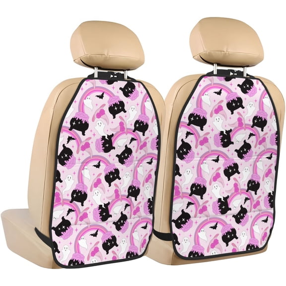 Fuzoiu Pink Girl Halloween Print 2 Pack Kick Mat Back Seat Protector With 3 Storage Pockets, Universal Car Seat Back Organizer For Kids Pets, Waterproof Backseat Protector For Most Car