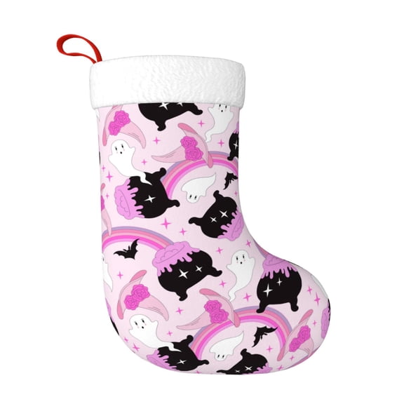 Fuzoiu Pink Girl Halloween Print Christmas Stockings, Party Supplies & Kids Gifts,Big Xmas Stockings Decoration for Family Decorations Hanging Ornament for Xmas Holiday Party