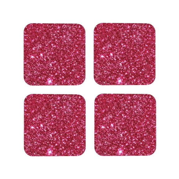 Fuzoiu Pink Glitter Print Leather Coasters Set,Drink Coasters Set of 4,for Tabletop Protection, Durable PVC Coasters,Home Décor and Housewarming Gift-Square