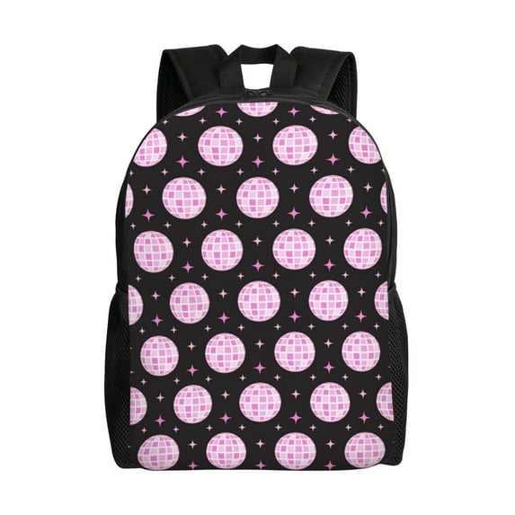 Fuzoiu Pink Groovy Disco Ball Print Laptop Backpack,Work Business Backpacks, Large Capacity Nurse Bag College Bookbag for School, Waterproof Casual Daypack for Travel