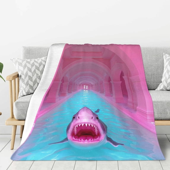 Fuzoiu Pink Shark Pool Fantasy Print Flannel Throw Blanket,Light Weight Warm Decorative,Throw Blanket Cover for Sofa, Couch, Bedroom,Travel-40"x30"