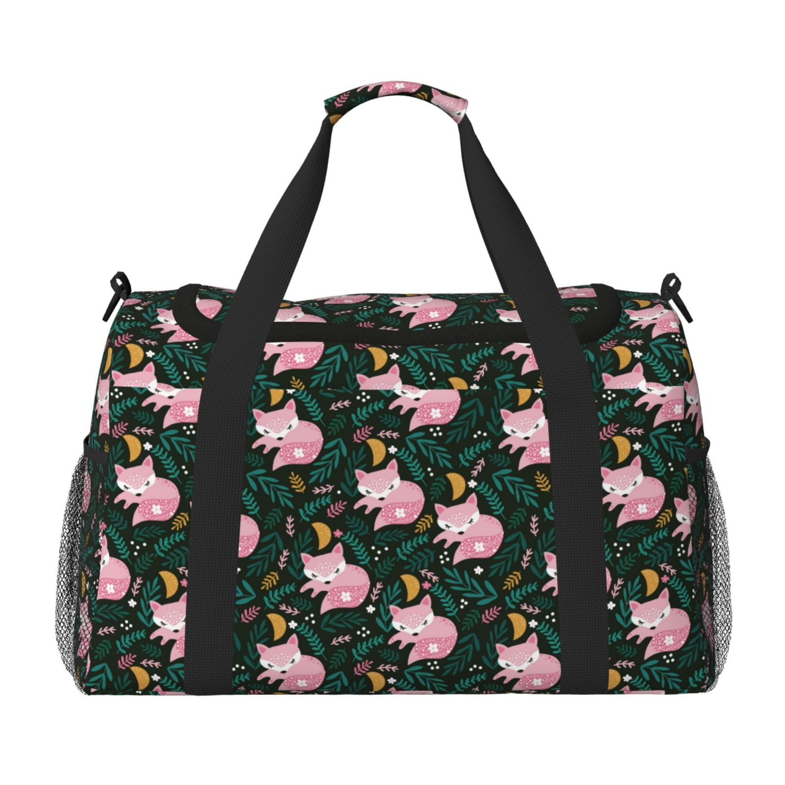 Fuzoiu Pink Sleeping Fox Print Travel Duffle Bag,Carry On Tote Bags,Duffel Bag,Sport Gym Bag, Hospital Bag for Labor and Delivery, Overnight Bag,Luggage Bag