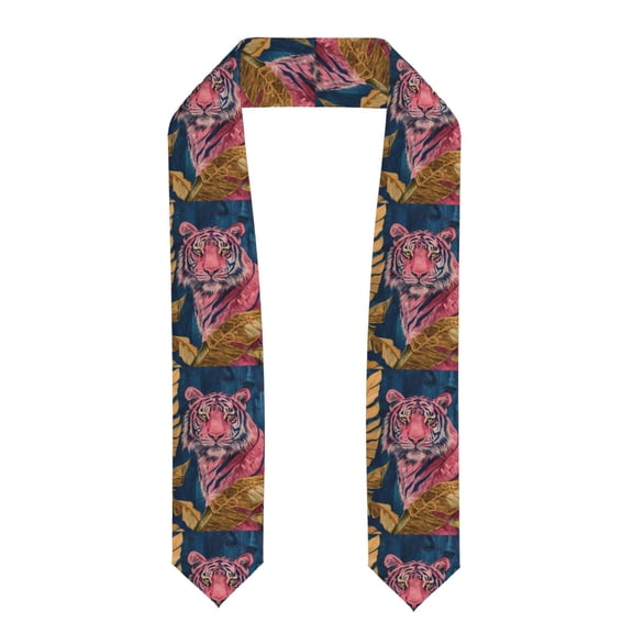 Fuzoiu Pink Tiger Gold Leaves Print Graduation Sash,Graduation Stole,Unisex Adult Graduation Stole Shawl 91" Long,for Academic Commencements Shawl-Flattened