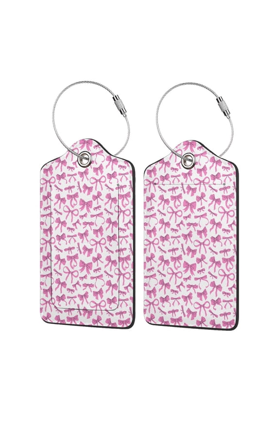Pink bows Print Premium Leather Luggage Tag,Travel Accessory,Luggage Tag for Suitcase Baggage Handbag Travel Bag,Name Card & Privacy Cover-1