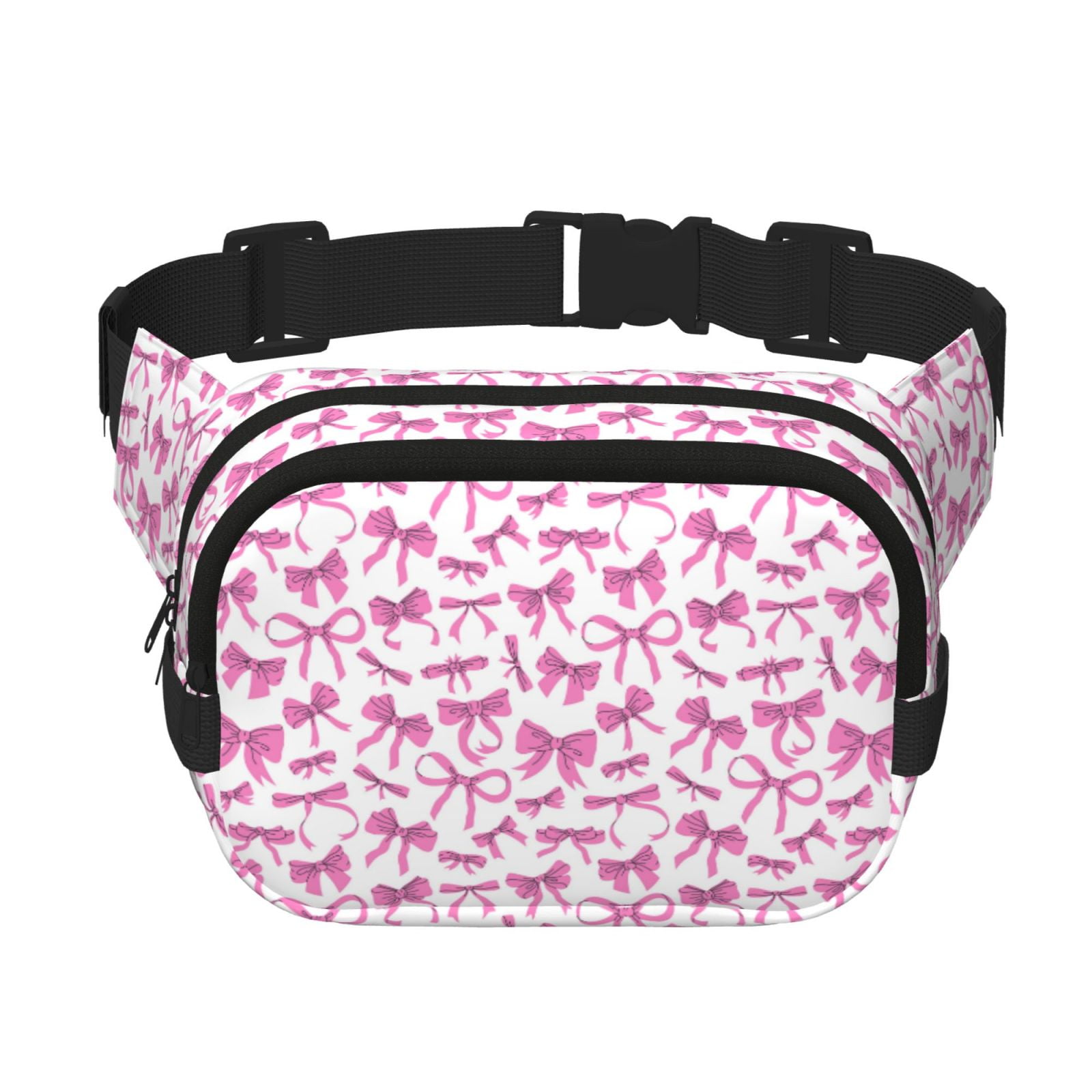 Fuzoiu Pink bows Print Unisex Square Double Layer Waist Bag,Crossbody Fanny Pack Travel Workout Accessory