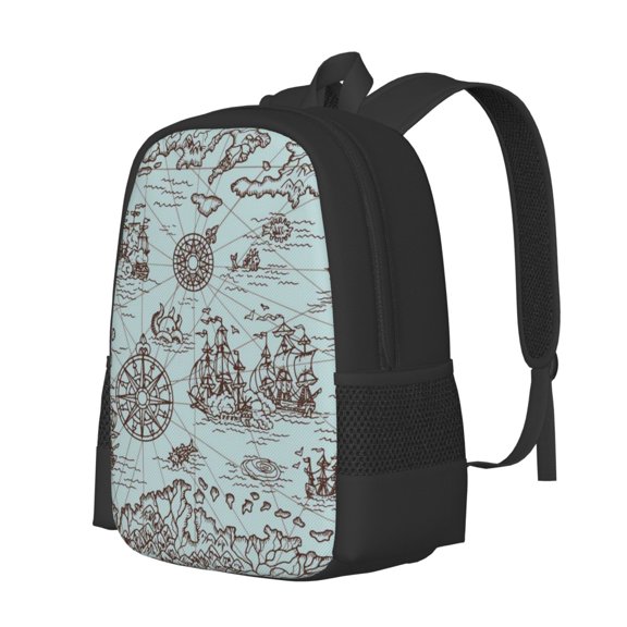 Fuzoiu Pirate Adventure Map Print Large Capacity Backpack,Travel Backpack,Laptop Bag,College School Rucksack Bag,for School, Travel & Outdoor Activities