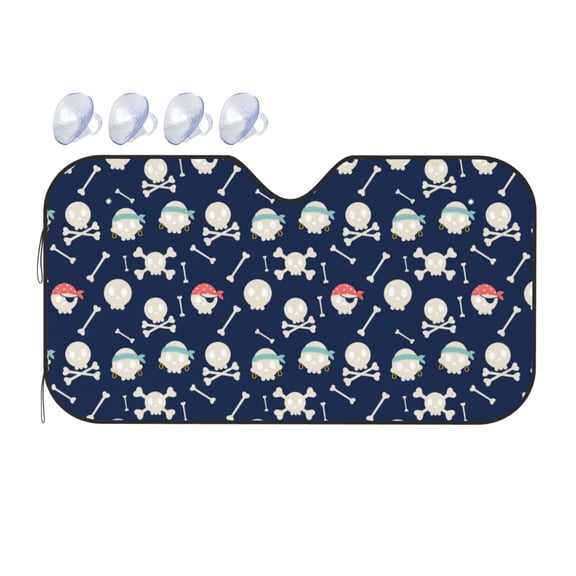 Fuzoiu Pirate Skulls 1 Print Car Windshield Sunshade,Foldable Reflective Sun Visor,Windshield Sun Shade,UV Rays Sun Visor Shade,Auto Front Sun Shield Shade-Medium
