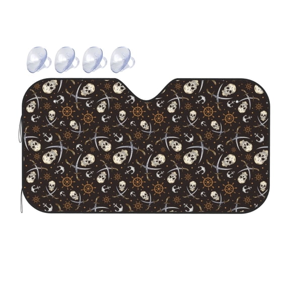 Fuzoiu Pirate Skulls Print Car Windshield Sunshade,Foldable Reflective Sun Visor,Windshield Sun Shade,UV Rays Sun Visor Shade,Auto Front Sun Shield Shade-Medium