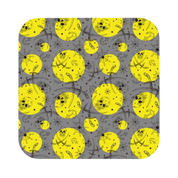 Fuzoiu Pirate Skulls Print Leather Coasters Set,Drink Coasters Set of 6,for Tabletop Protection, Durable PVC Coasters,Home Décor and Housewarming Gift,Square