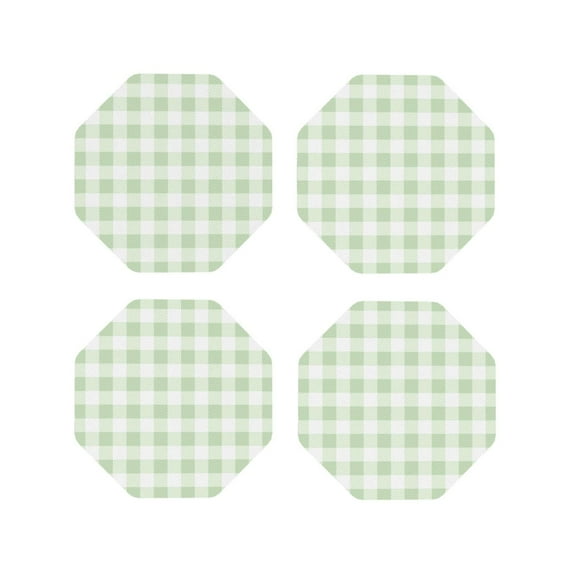 Fuzoiu Green Checkboard Print Leather Coasters Set,Drink Coasters Set of 4,for Tabletop Protection, Durable PVC Coasters,Home Décor and Housewarming Gift-Octagon