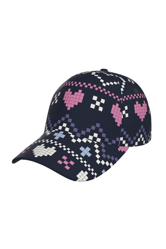 Pixel Heart Winter Print Adjustable Baseball Cap for Men and Women, Unisex Sports Hat, Sun Protection Hat for Running Workouts and Outdoor Activities All Seasons