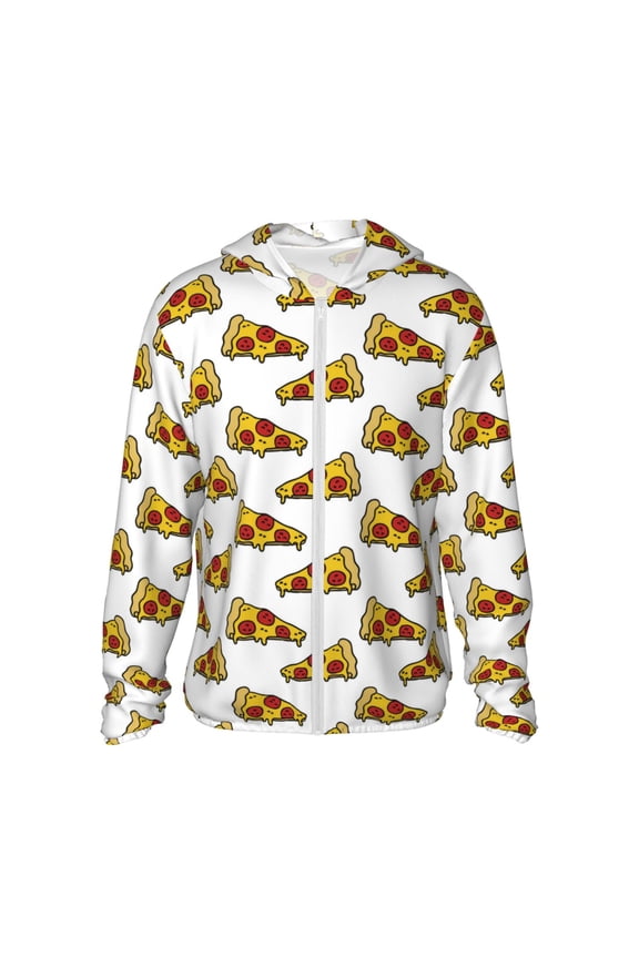Pizza Print Unisex Sun Protection Hoodie,UPF 50+ Light Jacket,Full Zip Sun Protection Hoodie,Long Sleeve Sun Shirts,for Outdoor Activities-Large