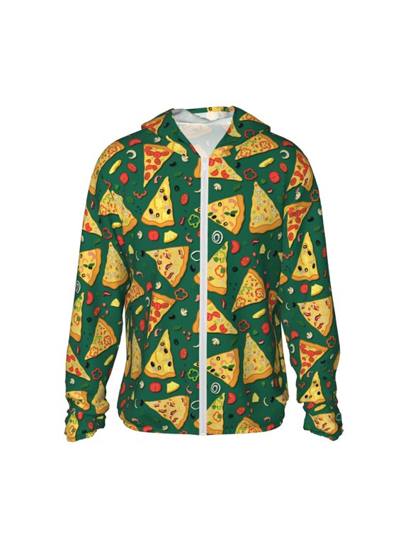Pizza Print Unisex Sun Protection Hoodie,UPF 50+ Light Jacket,Full Zip Sun Protection Hoodie,Long Sleeve Sun Shirts,for Outdoor Activities-Small