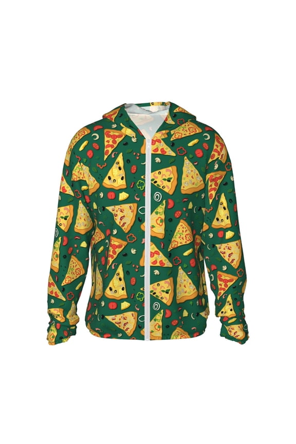 Pizza Print Unisex Sun Protection Hoodie,UPF 50+ Light Jacket,Full Zip Sun Protection Hoodie,Long Sleeve Sun Shirts,for Outdoor Activities-Small