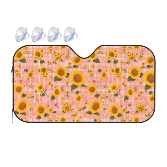 Fuzoiu Plaid Sunflower Print Car Windshield Sunshade,Foldable Reflective Sun Visor,Windshield Sun Shade,UV Rays Sun Visor Shade,Auto Front Sun Shield Shade-Medium