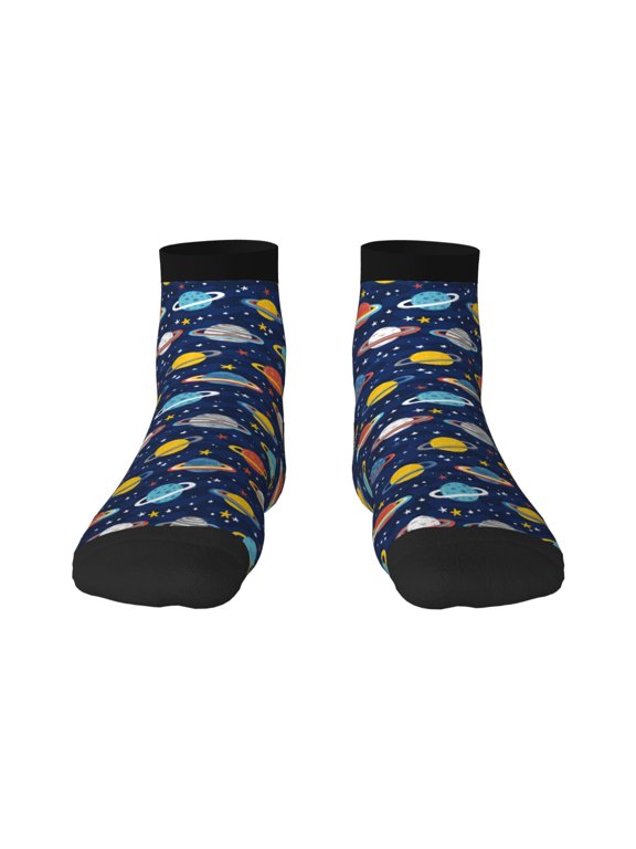 Planets And Stars Print Adult Socks, Crew Moisture-wicking Socks, Unisex Cushion Crew Socks,Casual Sports Ankle Socks