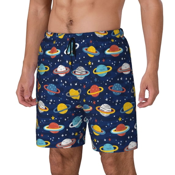 Fuzoiu Planets And Stars Print Men's Swim Shorts,Quick-Dry Double-Layer Swim Trunks,Board Trunks,Beach Shorts Swimwear Bathing Suits-XX-Large