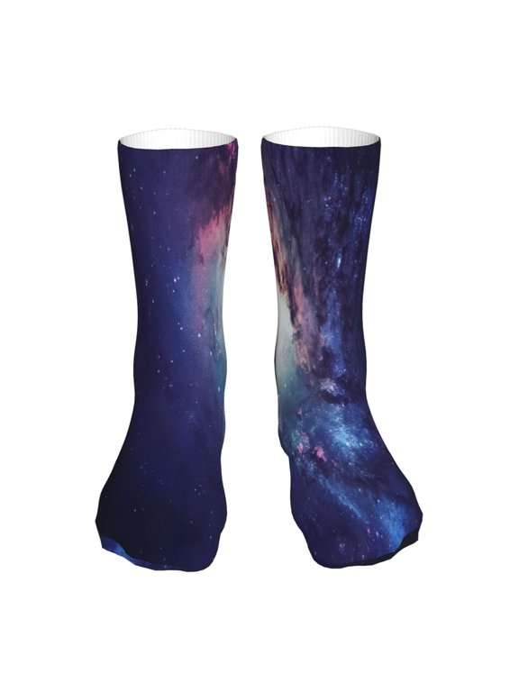Planets Stars And Galaxies Print Crew Socks,Casual Athletic Gym LightWeight Thin Socks,Casual Crew Socks for Men Woman,Calf Length Crew Socks